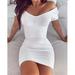 Women's Sexy Dress Deep V-neck Knitted Skinny Fashion Clubwear Off Shoulder Mini Dress Fit Bodycon Party Mini Dress