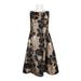 Adrianna Papell Boat Neck Sleeveless Gathered Size A-Line Zipper Back Floral Metallic Jacquard Dress (Petite)-BLACK GOLD MULTI