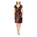 CONNECTED APPAREL Womens Red Sequined Floral Cap Sleeve V Neck Knee Length Sheath Cocktail Dress Size 8