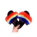 Avamo Faux Fur Slides Fuzzy Fluffy Slippers Flat Soft Sandals Open Toe Casual Shoes