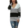 Ladies Off Shoulder Pullover Thin Sweater Color Stitching Knit Knit Tunic Winter Jumper Tops Deep V-Neck Blouse