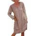 Sexy Dance Women Cotton Linen Dress with Pockets Long Sleeve Baggy Dress Sexy V Neck Midi Dresses Sundress Plus Size