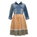 Bonnie Jean Mustard Long Sleeve Denim Pebble Crepe Dress Little Girls