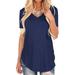 MAWCLOS Summer V Neck Tunic Blouse for Women Short Sleeve Solid Color T-shirt Ladies Fashion Loose Tee Navy Blue L