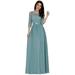 Ever-Pretty Women's Winter Dress with Sleeve Empire Waist Plus Size Evening Dresses for Women 07412 Dusty Blue US24