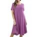 Womens & Plus Round Neck Short Sleeve Knee Length A-Line Swing Trapeze Dress (DK Mauve, S)