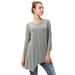 LELINTA Women's Plus Size Basic Tops 3/4 Sleeves Loose Fit Round Neck Blouse Irregular Hem CasualLong T-Shirt Solid Colors