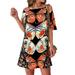 Women Printed Mini Dress Holiday Cold Shoulder Cocktail Party Sundress Plus Size