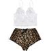 ZIYIXIN Ladies Summer Sexy Underwear Set, Women Fashionable Solid Color Thin Shoulder Strap Lace Chest Wrap + Leopard Print Shorts Kit