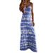 Women Summer Spaghetti Strap Maxi Dress Ladies Casual Sleeveless Sundress Party Holiday V Neck Long Dress Womens Print Boho Dress