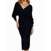 Julycc Women Casual Long Sleeve V Neck Knit Solid Color Belted Midi Dress