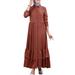 ZANZEA Dresses for Women Long Sleeve Muslim Casual Ruffles Hem Long Dress