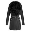 Giolshon Women's Faux Suede Leather Long Jacket Wonderfully Parka Coat with Faux Fur Collar XL