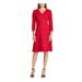 RALPH LAUREN Womens Red Zippered 3/4 Sleeve V Neck Above The Knee Fit + Flare Cocktail Dress Size 16P