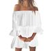 Womens Holiday Off Shoulder Bardot Mini Dress Summer Beach Frill Ruffle Sundress