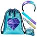 LURICO Mermaid Sequin Drawstring Bags, Mermaid Sequin Bag, Purses, with Bonus Slap Bracelet & Headband Set, Magic Glittering Dance Bag, Reversible Blue/Purple - 5pcs