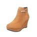 Lacyhop Women's Solid Color Ankle Boots Fashion Shoes Wedge Boots Anti-Slip Booties Zipper