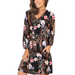 Salezone Women's V Neck 3/4 Sleeves Casual Loose Floral Print Flowy Party Dress with Pockets