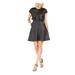 NATORI Womens Black Textured Pocketed Zippered Sleeveless V Neck Mini Fit + Flare Party Dress Size 10