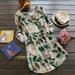 Meterk Women Dress Colorful Floral Print Rolled Long Sleeve Round Neck A-Line Swing Shift Casual Mini One-Piece