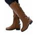 Avamo Women's Side Zipper Fashion Knee High Riding Boots Low Flat Buckle Shoes Casual Outdoor