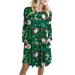 Xmas Christmas Santa Claus Print Dress for Women Crew Neck Long Sleeve Shift Dress with Pockets Casual Party Pleated A Line Dresses Plus Size