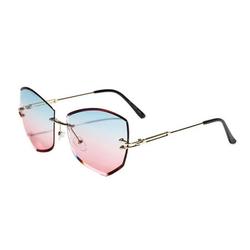 Women Shades Rimless Sunglasses Cat Eye Diamond-shaped Lens Sunglass Metal Frame Sunglasses for Women Men