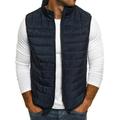 Mens Winter Outerwear Vest Cotton Padded Stand Collar Solid Color Zipper Front with Zip Pockets Jacket Waistcoat