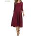 BadPiggies Women's Plus 3/4 Sleeve A-line Midi Long Dress Round Neck Loose Fit Casual Flare Dress (3XL, Red)