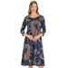 Collections Etc Women's 3/4 Sleeve Pretty Multicolor Paisley Knit Dress NAVY LARGE