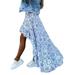 Ladies Bohemian High-Low Beach Skirts Summer Elastic Waist Ruffle Casual Dress