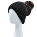 Bluelans Women Color Block Knitted Pompom Beanie Hat Winter Thick Warm Skull Cap,Hat-Black