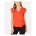 CALVIN KLEIN Womens Red Zippered Short Sleeve V Neck Hi-Lo Top Size PL