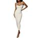 Sexy Dance Spaghetti Strap Tank Dress Basic Solid Cami Dresses Backless Bodycon Club Party Maxi Dress