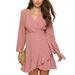 Womens V Neck Long Sleeve Polka Dot A-Line Dress Casual Slim Party Sundress