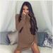 Women's Long Sleeve Sweater Dress Loose Tunic Knitted Casual Pink Gray Clothes Solid Dresses
