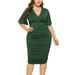 MAWCLOS Womens Plus-Size Short-Sleeve Wrap Dress Lady Sexy Deep V Neck Wrap Ruched Waisted Bodycon Dress