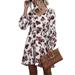 Avamo Women Floral Print Swing Dress Beach Boho V-Neck Long Sleeve Dress Summer Ladies Fashion Casual Loose Tunic Blouse Beachwear Swing Dress