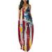 New Women's Drop Shipping Clothing Elegant Vintage American Flag Printed Maxi Long Dress Summer Loose Dress Sling Long Skirt Casual Beach Dress
