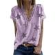 Women's V Neck Short Sleeve Lace Neck T-shirt, Summer Star Blouses Vintage Elegant Tunic Shirt Tops, Purple, XL