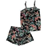 Ambrielle Womens Lightweight Black Floral Pajamas Tank Top & Shorts Set