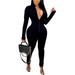 Ma&Baby Women Long Sleeve High Neck Zipper Bodycon Tight Full Length Jumpsuits Rompers One Piece Outfits
