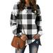 Vintage Buffalo Plaid Tops for Women Long Sleeve Stretchy Tunic Top Plaid Shirt Ladies Casual Pullover Shirts Tops