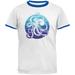 Kraken Octopus Ocean Retro Sunset Circle Mens Ringer T Shirt White/Carolina Blue 2XL