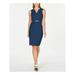 CALVIN KLEIN Womens Blue Belted Sleeveless V Neck Below The Knee Sheath Wear To Work Dress Size 4P