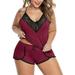 Women's Plus Size Cami Sleepwear PJ Set Lace Camisole Short Set Sexy Nightwear Lace Trim Pajama Set