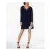 BETSY & ADAM Womens Navy Beaded Chiffon Long Sleeve V Neck Above The Knee Shift Cocktail Dress Size 2