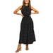 UKAP Women's Polka Dot Printed Ruffle Hem Swing Dresses Mock Neck Halter Dress Party Lace Up Empire Waist Dress Black L(US 10-12)