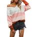 LilyLLL Womens Loose V Neck Long Sleeve Color Block Knit Pullover Sweater