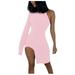 Mnycxen Women's Sexy Summer Dress Women Sexy One Shoulder Long Sleeve Tight Side Slit Party Dress Clubwear